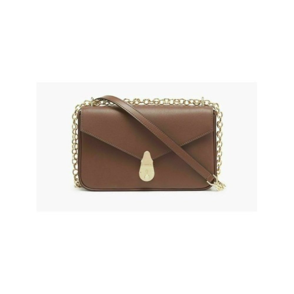 NWT CALVIN KLEIN Women's Daytonna Brown Leather Chain Strap Crossbody Handbag